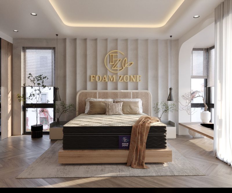 fr1 مرتبة Timeless بتهوية مثالية عبر فتحات في اللاتيكس و4 فتحات جانبية، متانة عالية بدواعم وحواجز إسفنجية، دعم مزدوج بتقنية DSS ونانو سبرنج، وطبقة ميموري جيل للبرودة