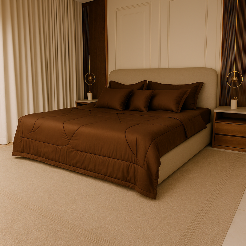 طقم لحاف سادة بني مايكروفايبر صيني مكون من 10 قطع بتصميم عصري وألوان متنوعة