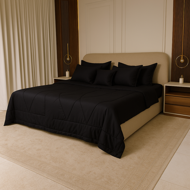 طقم لحاف سادة أسود مايكروفايبر صيني مكون من 10 قطع بتصميم عصري وألوان متنوعة