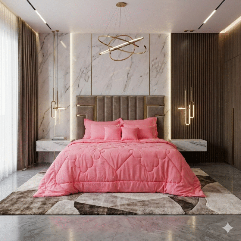 طقم لحاف سادة وردي 10 قطع مايكروفايبر صيني بتصميم عصري