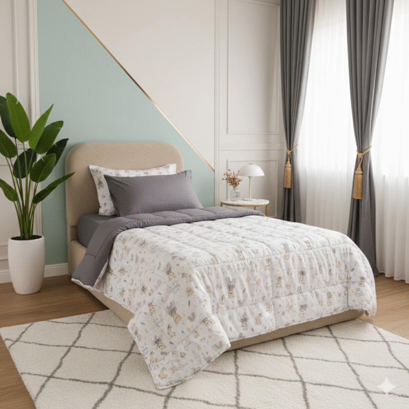 طقم لحاف اطفال/رضع 6 قطع قطن 100% مع حشوة مايكروفايبر بتصميم عصري