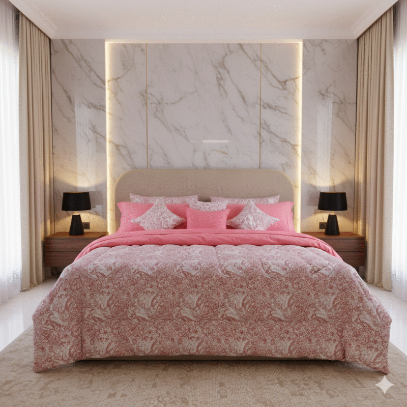 طقم لحاف مايكروفايبر جاكار صيني 10 وردي قطع قطن 100% مع حشوة مايكروفايبر بتصميم عصري