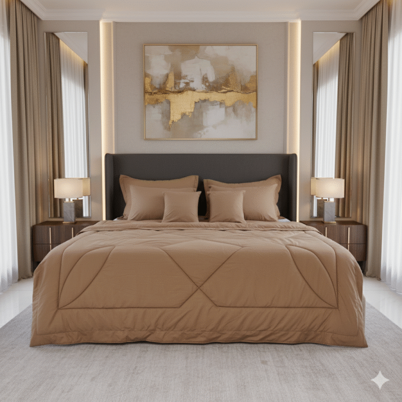 طقم لحاف سادة بني 10 قطع مايكروفايبر صيني بتصميم عصري