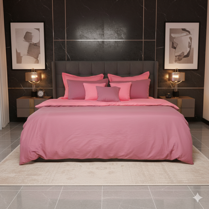 طقم لحاف سادة وردي 10 قطع مايكروفايبر صيني بتصميم عصري