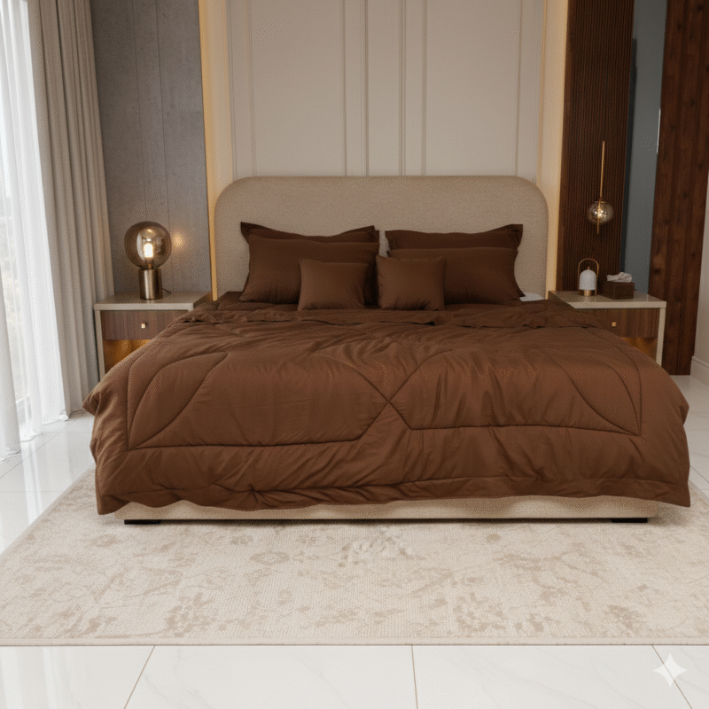 طقم لحاف سادة بني 10 قطع مايكروفايبر صيني بتصميم عصري