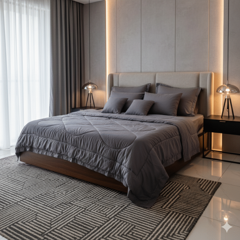 طقم لحاف سادة رصاصي 10 قطع مايكروفايبر صيني بتصميم عصري