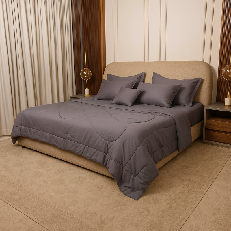 طقم لحاف سادة رصاصي مايكروفايبر صيني مكون من 10 قطع بتصميم عصري وألوان متنوعة