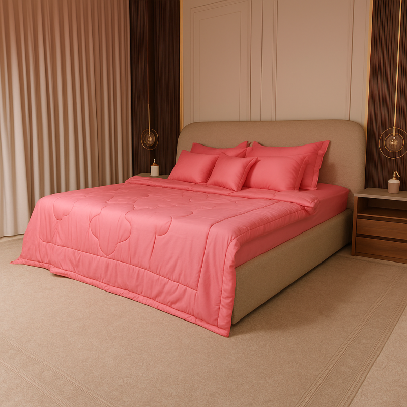 طقم لحاف سادة وردي مايكروفايبر صيني مكون من 10 قطع بتصميم عصري وألوان متنوعة