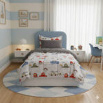 طقم لحاف اطفال/رضع 6 قطع قطن 100% مع حشوة مايكروفايبر بتصميم عصري