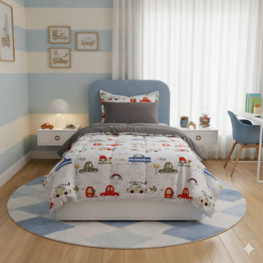 طقم لحاف اطفال/رضع 6 قطع قطن 100% مع حشوة مايكروفايبر بتصميم عصري