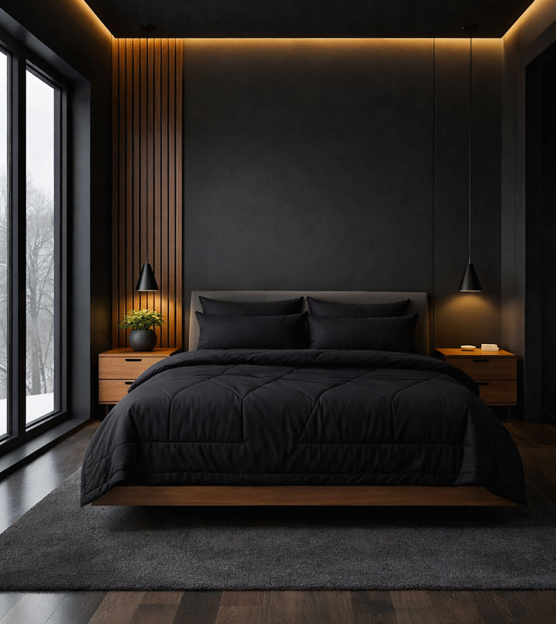 طقم لحاف سادة أسود 10 قطع مايكروفايبر صيني بتصميم عصري