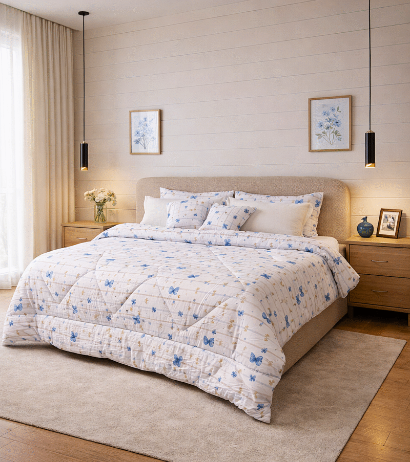 طقم لحاف تركي فاخر 12قطعة قطن 100% مع حشوة مايكروفايبر بتصميم عصري