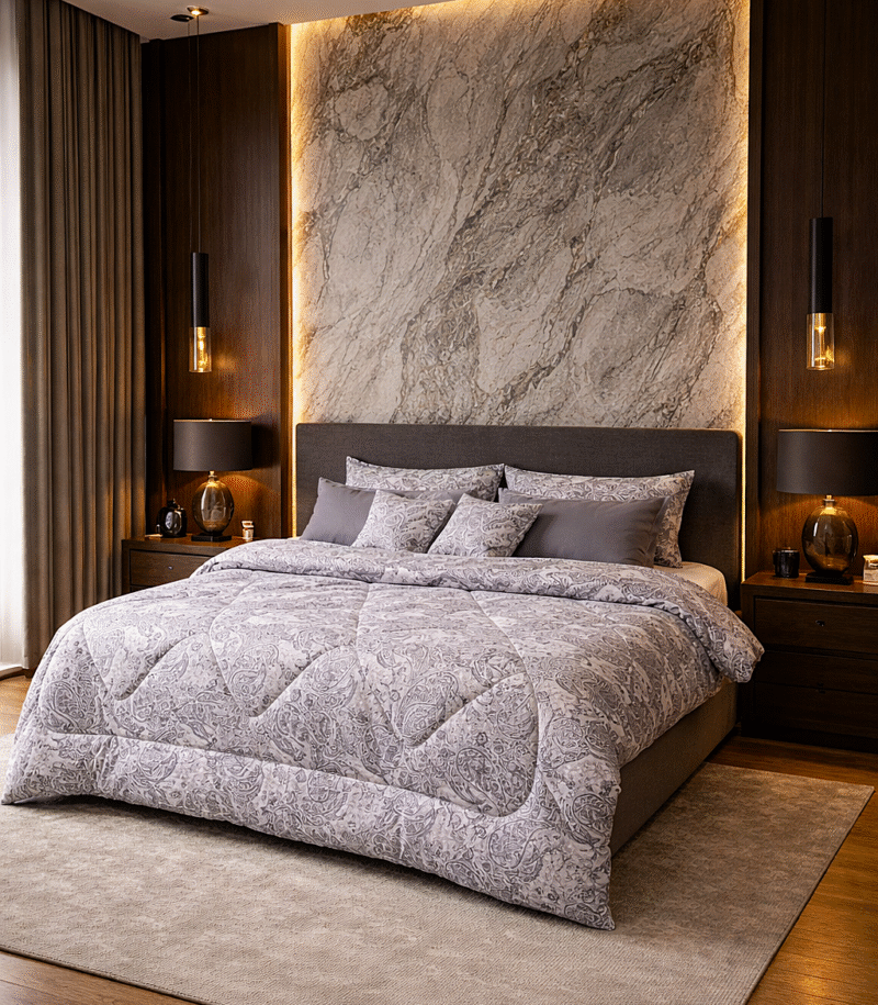 طقم لحاف تركي فاخر 12قطعة قطن 100% مع حشوة مايكروفايبر بتصميم عصري