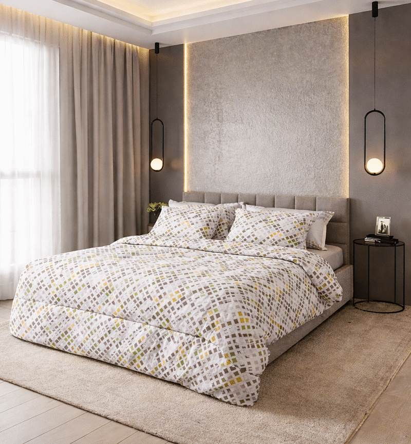 طقم لحاف تركي فاخر 12قطعة قطن 100% مع حشوة مايكروفايبر بتصميم عصري